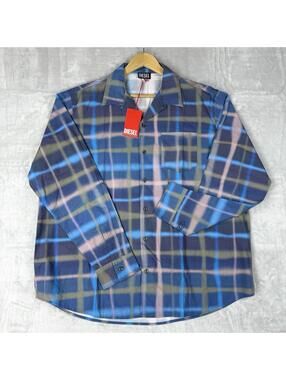 NWT Diesel S-Daraa Shirt 439 Electric/Blue Men’s Size 50 Plaid Button Up $225